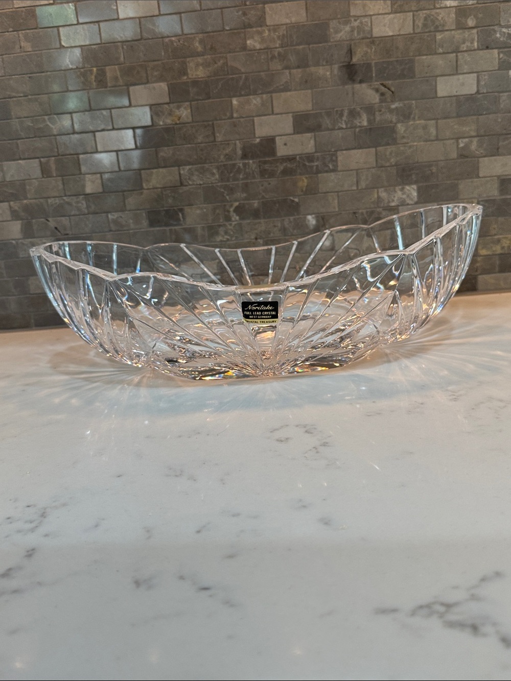 VIntage Noritake Clear Lead Crystal Decorative Bowl oblong oval shape